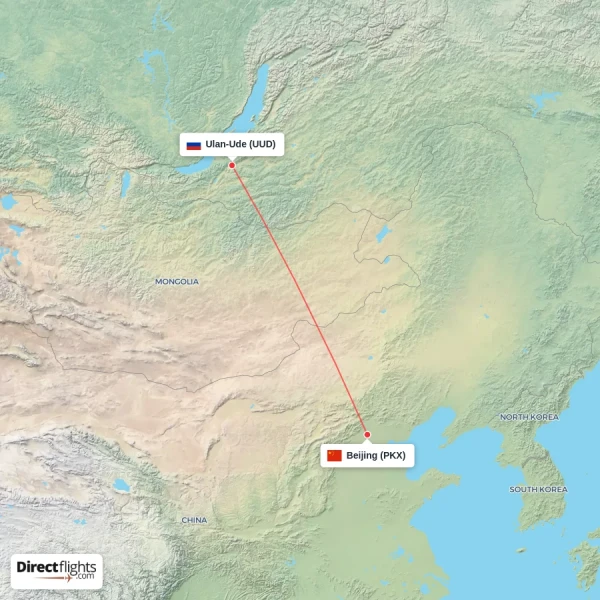 Beijing - Ulan-Ude direct flight map