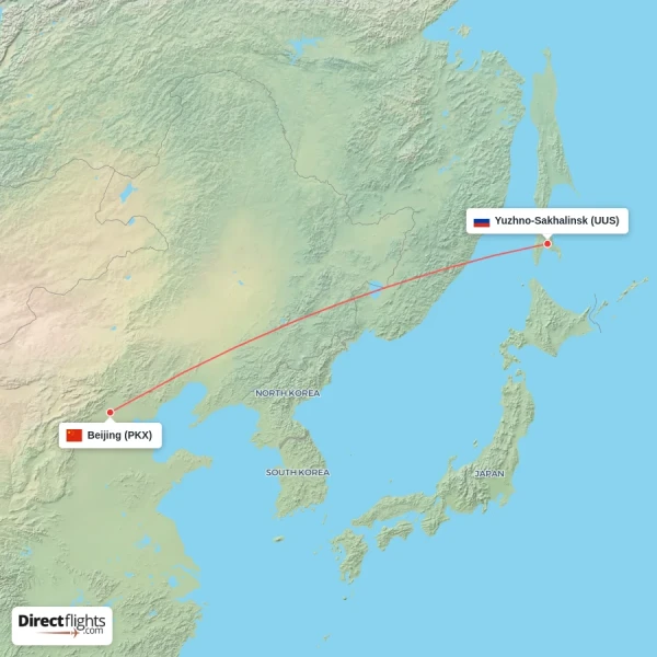 Beijing - Yuzhno-Sakhalinsk direct flight map