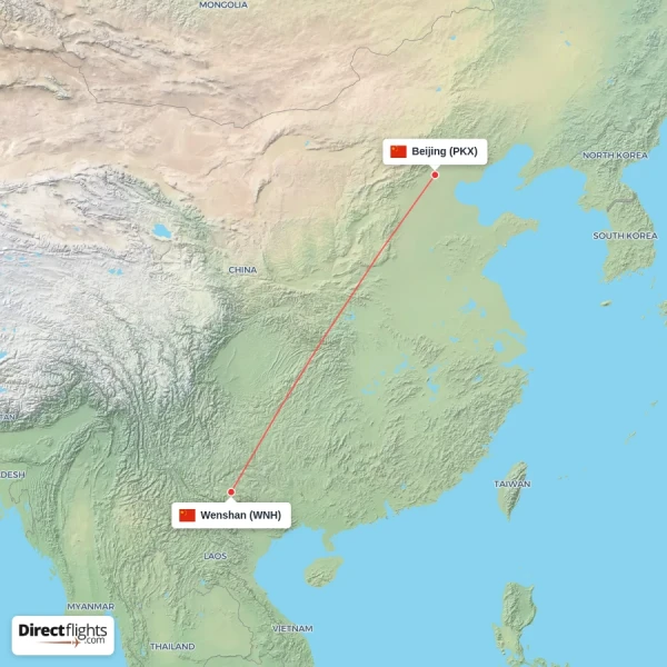 Beijing - Wenshan direct flight map