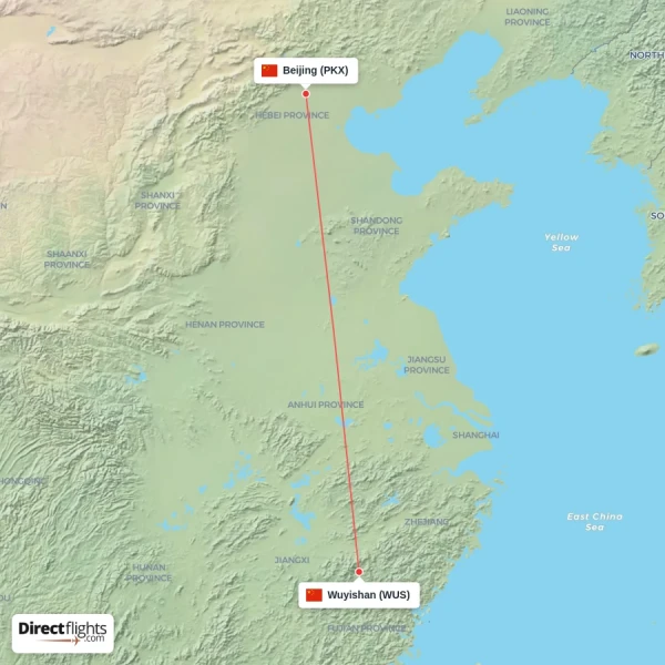 Beijing - Wuyishan direct flight map