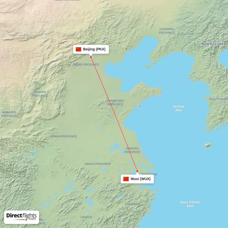 PKX - WUX route map