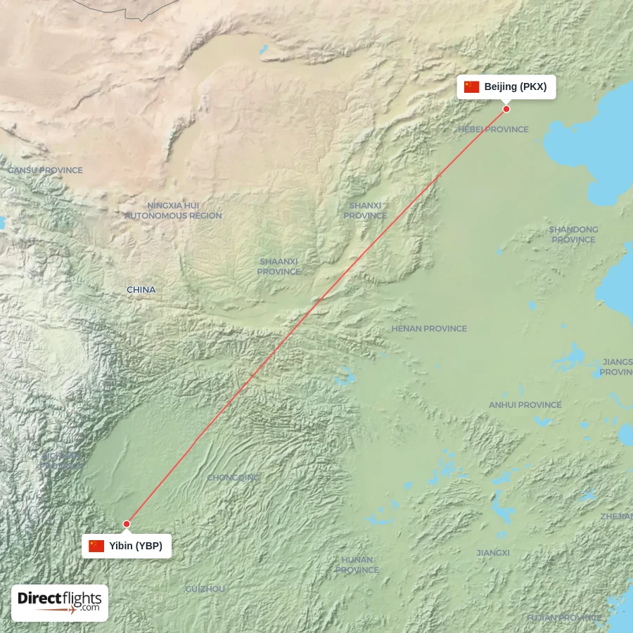 PKX - YBP route map