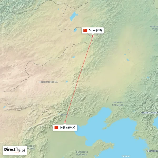Beijing - Arxan direct flight map