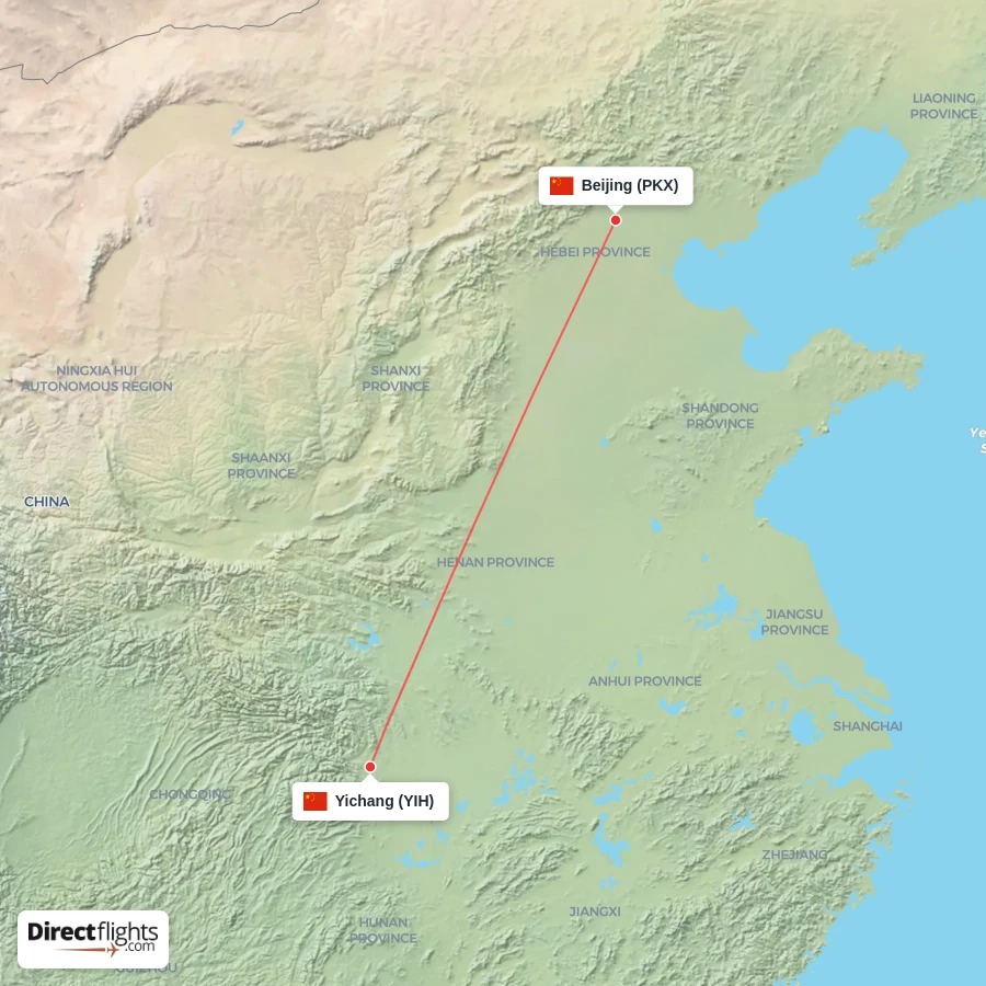 PKX - YIH route map