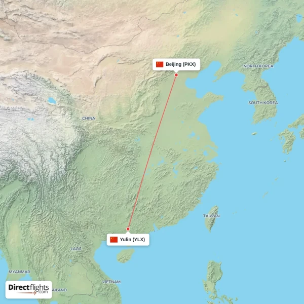 Beijing - Yulin direct flight map