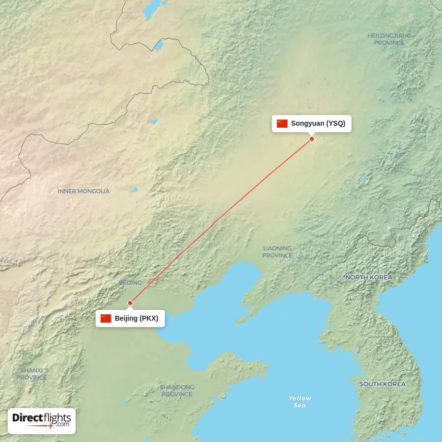 PKX - YSQ route map
