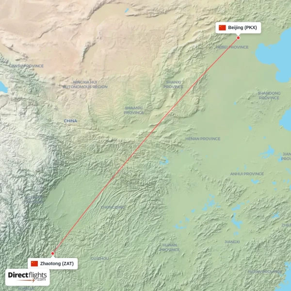 Beijing - Zhaotong direct flight map