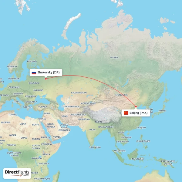 Beijing - Zhukovsky direct flight map
