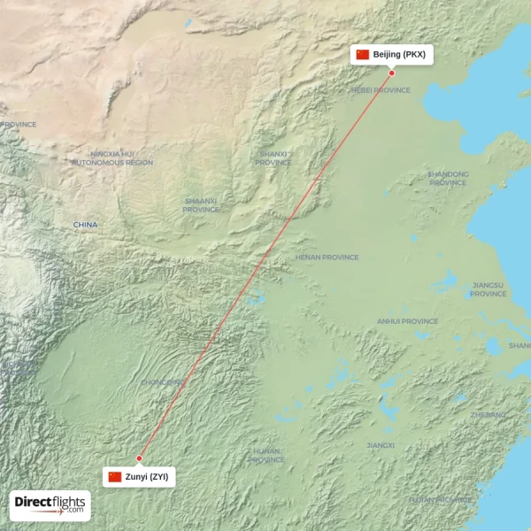 Beijing - Zunyi direct flight map