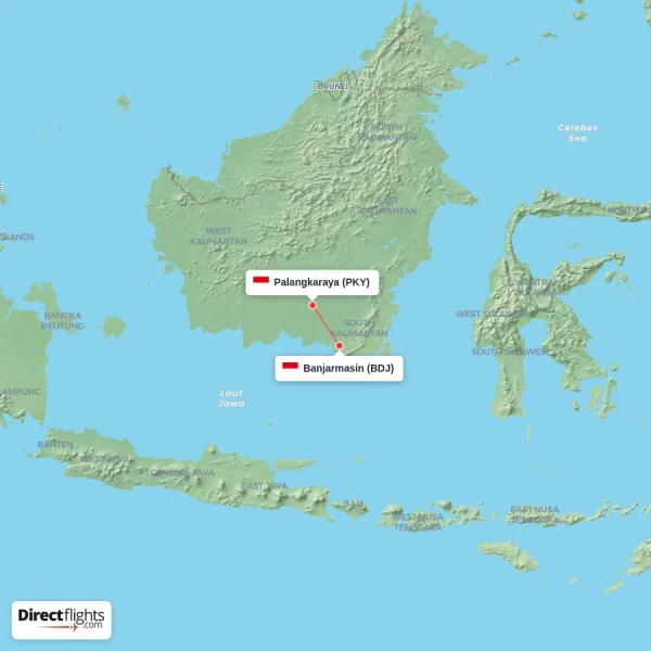 Palangkaraya - Banjarmasin direct flight map