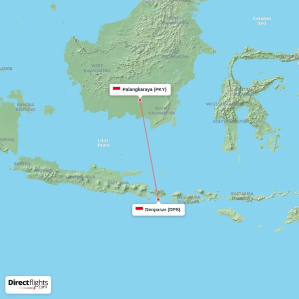 Palangkaraya - Denpasar direct flight map