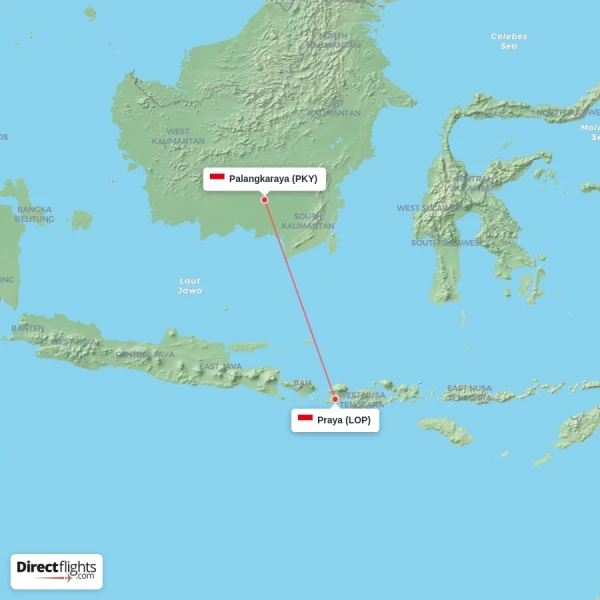 Palangkaraya - Praya direct flight map