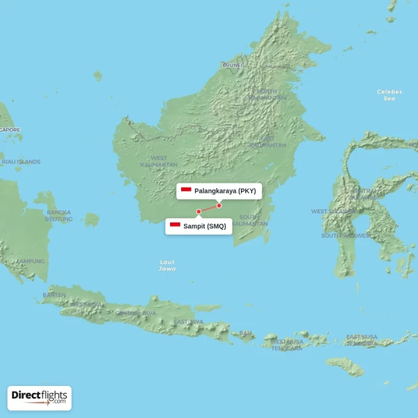 Palangkaraya - Sampit direct flight map