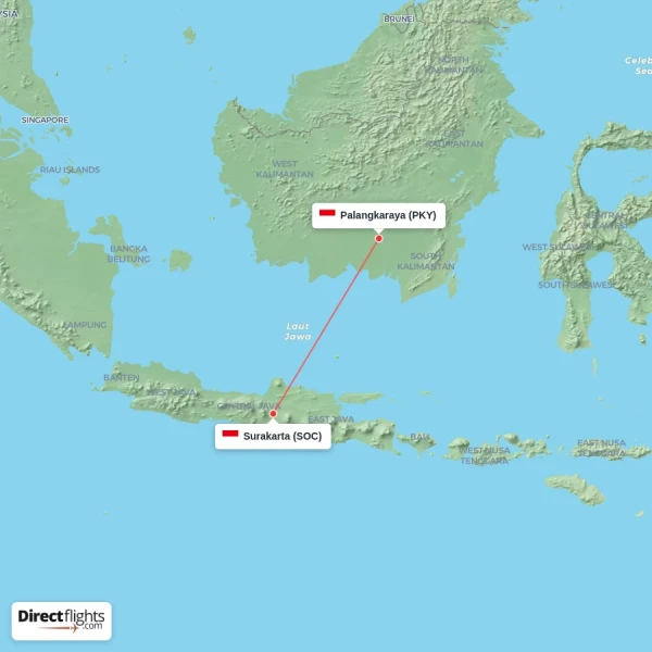 Palangkaraya - Surakarta direct flight map