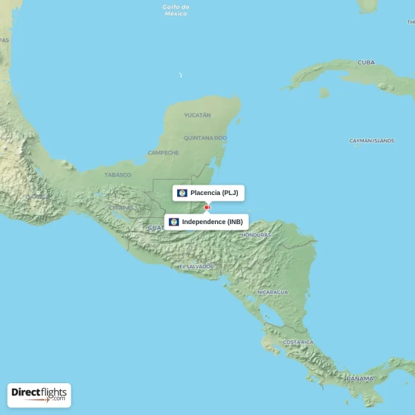 Placencia - Independence direct flight map