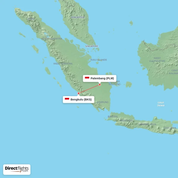 Palembang - Bengkulu direct flight map