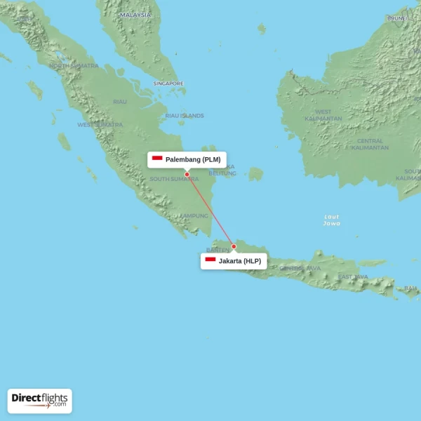 Palembang - Jakarta direct flight map