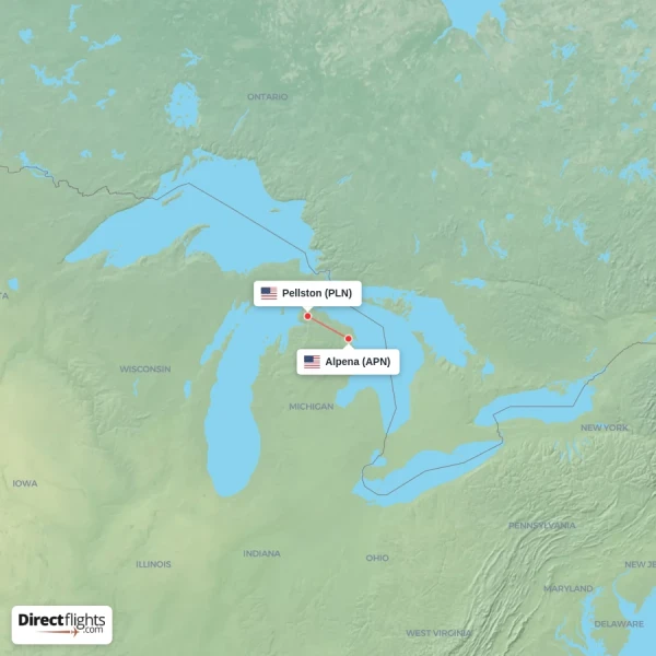 Pellston - Alpena direct flight map