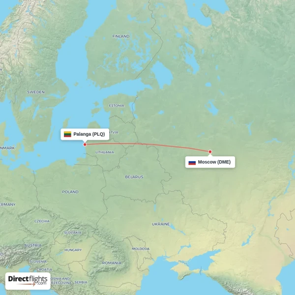Palanga - Moscow direct flight map