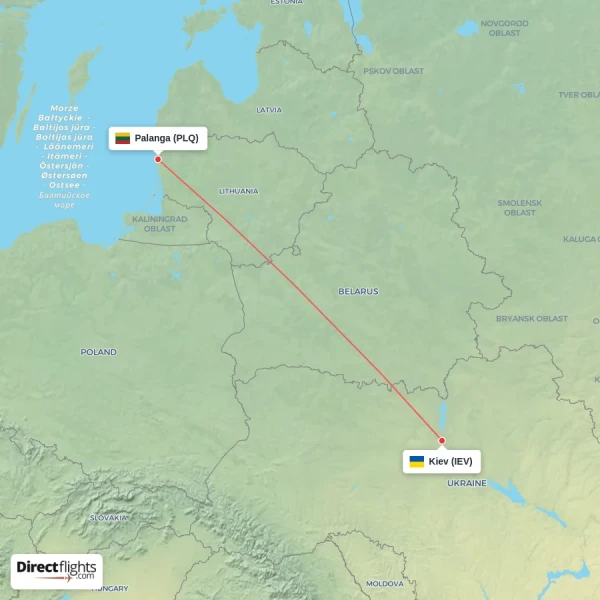 Palanga - Kiev direct flight map