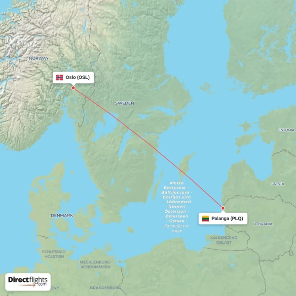 Palanga - Oslo direct flight map