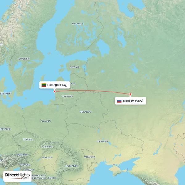 Palanga - Moscow direct flight map