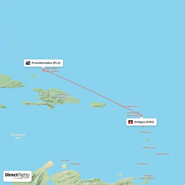 Providenciales - Antigua direct flight map
