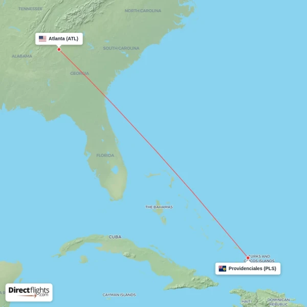 Providenciales - Atlanta direct flight map