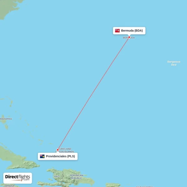 Providenciales - Bermuda direct flight map