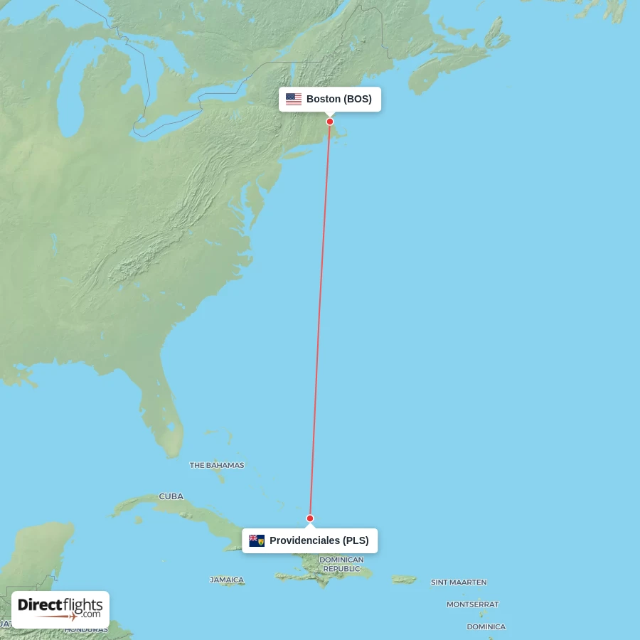 PLS - BOS route map