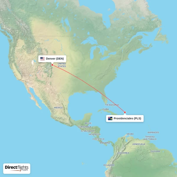 Providenciales - Denver direct flight map