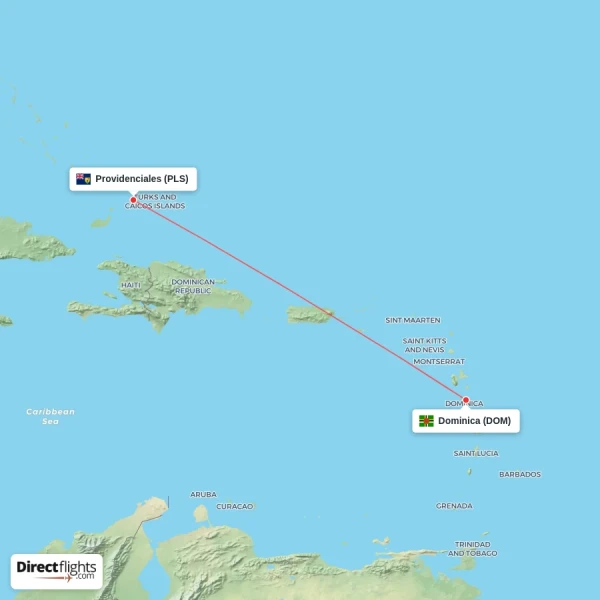 Providenciales - Dominica direct flight map