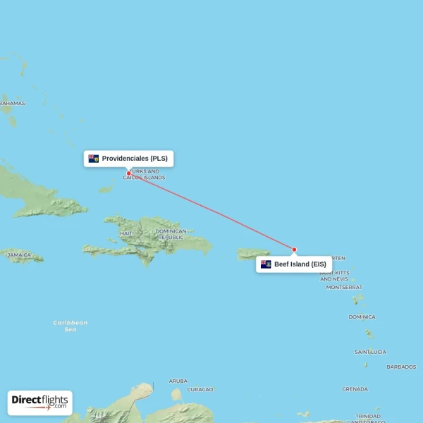 Providenciales - Beef Island direct flight map