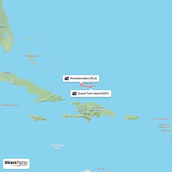 Providenciales - Grand Turk Island direct flight map