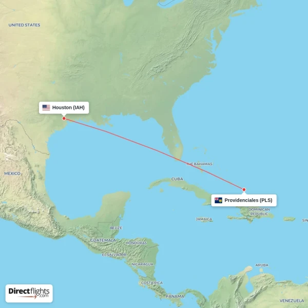 Providenciales - Houston direct flight map