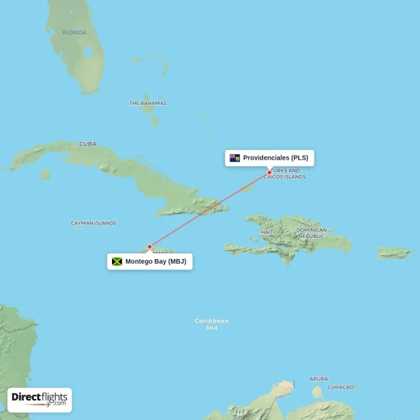 Providenciales - Montego Bay direct flight map