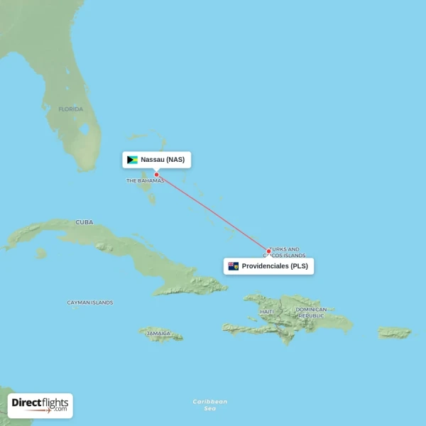 Providenciales - Nassau direct flight map