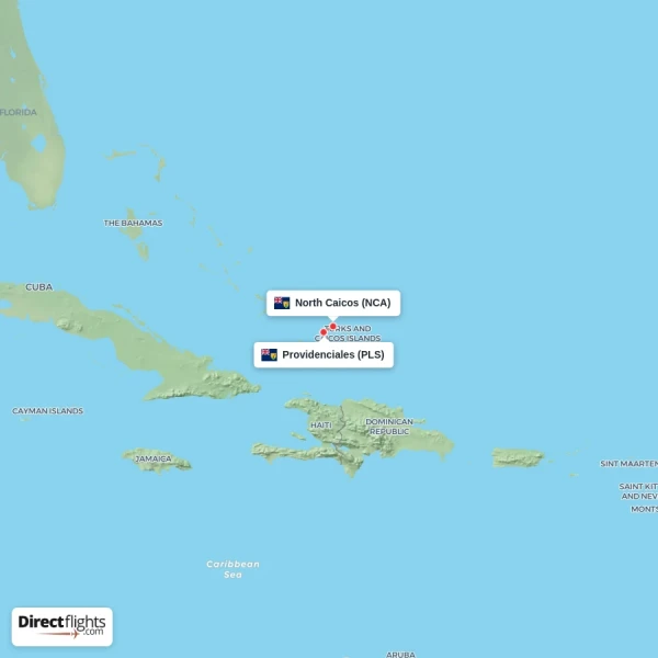 Providenciales - North Caicos direct flight map