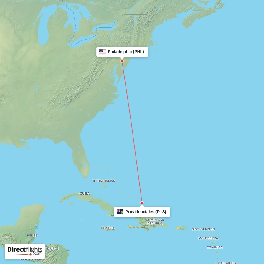 PLS - PHL route map