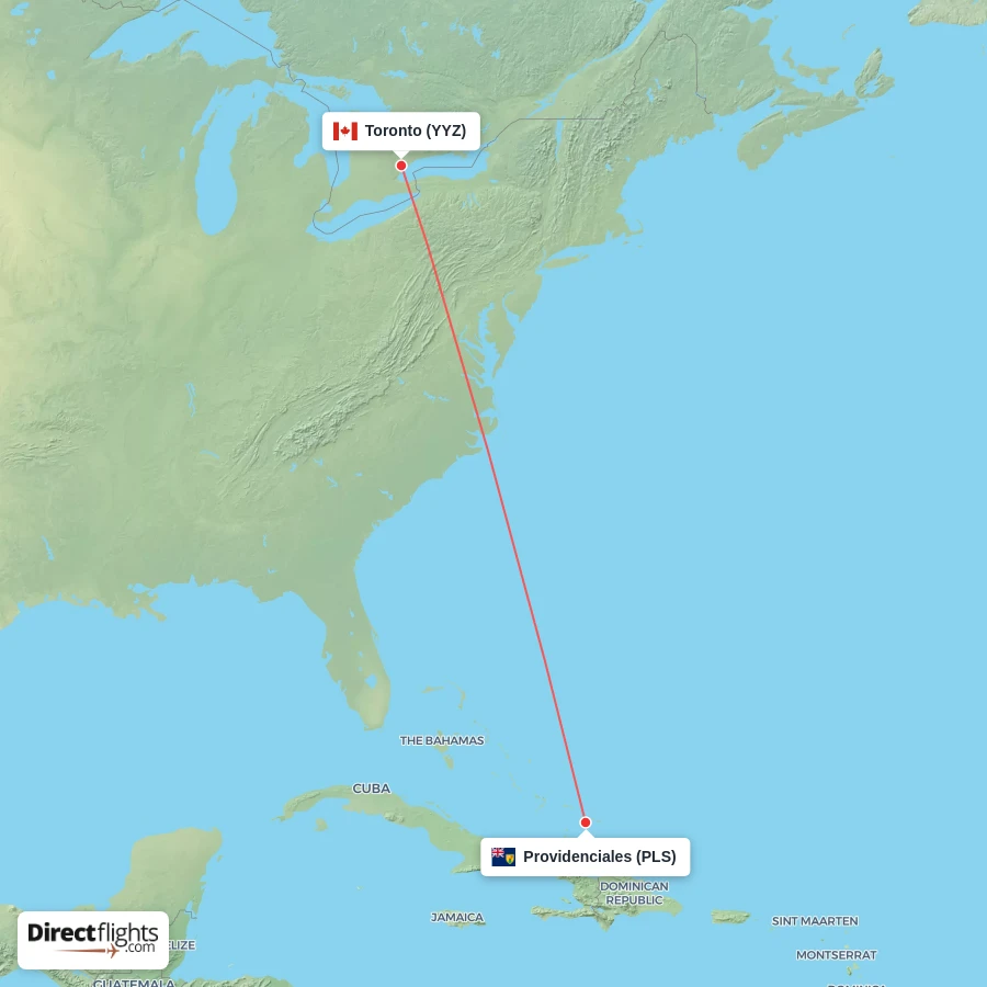PLS - YYZ route map