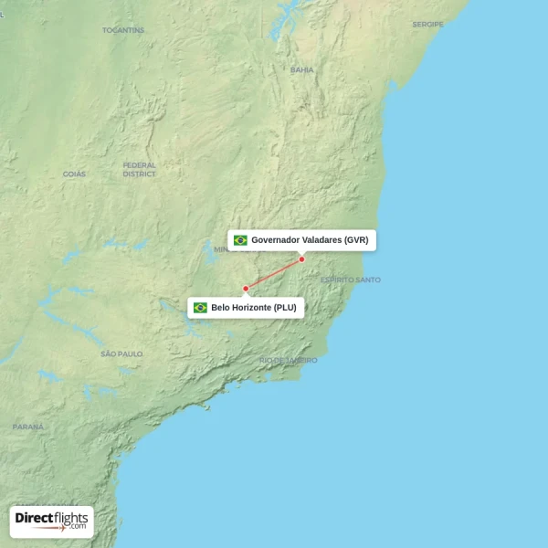 Belo Horizonte - Governador Valadares direct flight map
