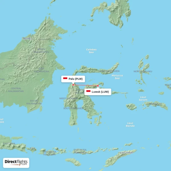 Palu - Luwuk direct flight map