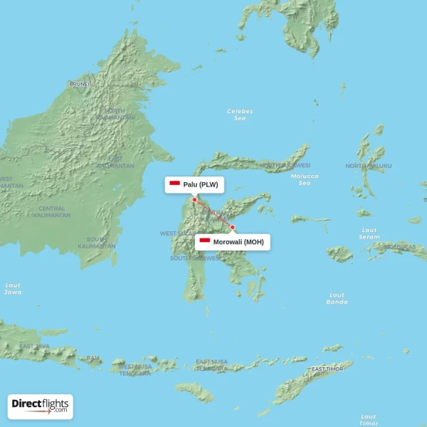 Palu - Morowali direct flight map