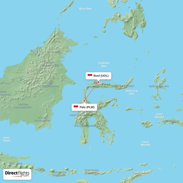 Palu - Buol direct flight map