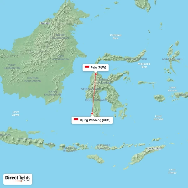 Palu - Ujung Pandang direct flight map