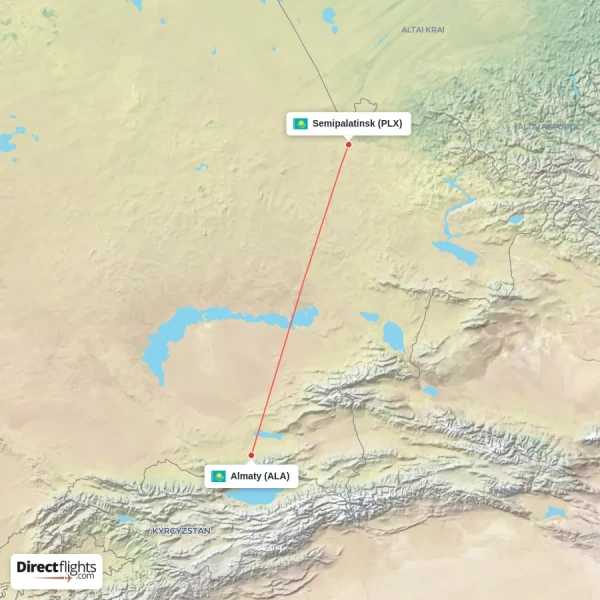 Semipalatinsk - Almaty direct flight map
