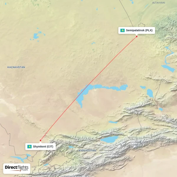 Semipalatinsk - Shymkent direct flight map