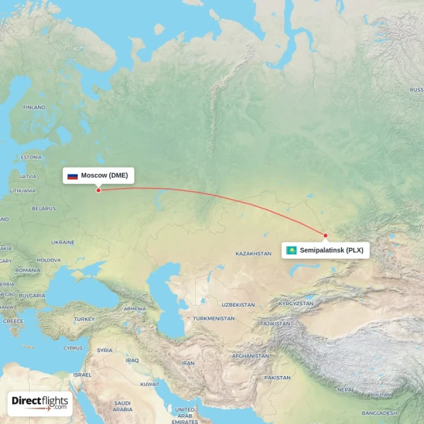 Semipalatinsk - Moscow direct flight map