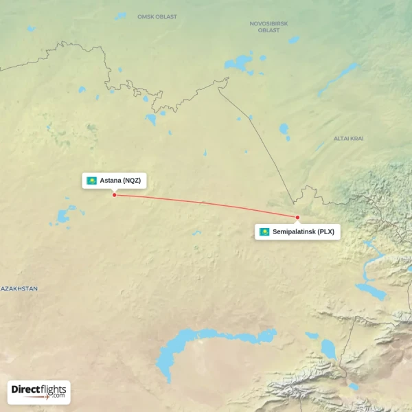 Semipalatinsk - Astana direct flight map