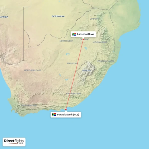 Port Elizabeth - Lanseria direct flight map